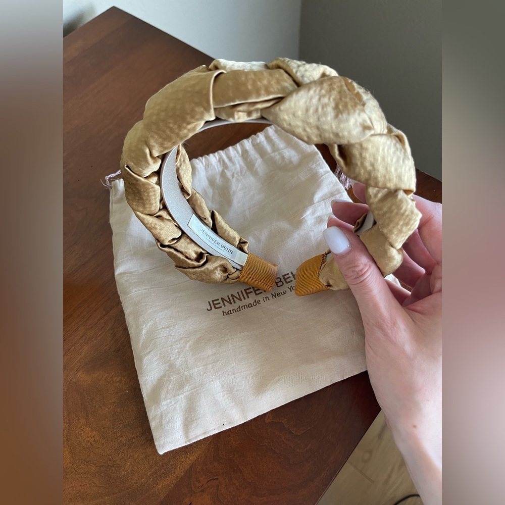 Like New Jennifer Behr Gold Hammered Satin Braided Headband